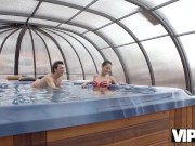 VIP4K. Skinny brunette has sex with her older boyfriend in the pool 1/16