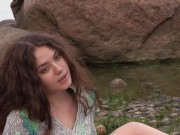 Brunette Teen Poses Naked on a Pink Mattress 5/16