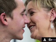 LustyGrandmas Opulent Granny Dresses Up For Her First Oral Creampie 3/16