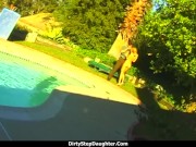 Sexy blonde stepdaughter sucking and riding her stepdad's big hard cock 1/16