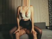 Sex with a beautiful girl in black pantyhose using a banana and first anal penetration 10/16