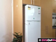 Unshaved lesbian hotties lick pussies and fuck each other with cucumber 3/16