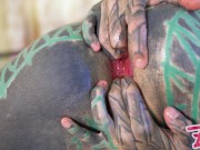 Tattoo Busty Girl Masturbating, Playing With Her Pussy And Ass, Rides Her Anal With A Big Toy And Gapes Prolapse TATTOO girl 1/16