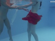 Marfa touches Emerald Ocean babe in the pool