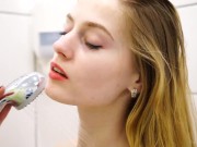 Lovely Blond Coed Rebecca Cream Her Tight Pink Twat In The Shower! 11/16