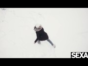 Cute lovers warm up on a snowy day with passionate fucking 2/16