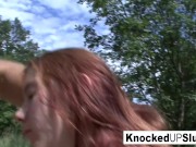 Pregnant redhead gets a facial outdoors 4/16