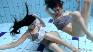 Swimming nude in the pool in Czech Aneta with Janka