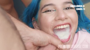 PremiumBukkake – Min Galilea swallows 64 huge cumshots in mouthful bukkake
