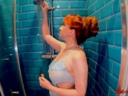 Horny MILF Red XXX masturbates in the shower 1/16
