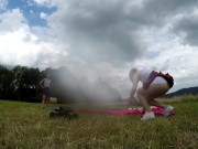 Yoga and Gymnastics Outdoors without Panties in School Uniform Miniskirt with Hot Tight Pussy Girls 2/16