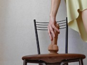 Big butt mom rides dildo with her wet cream dripping pussy close up. 1/16