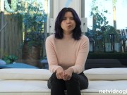 Busty Asian girl with a cute geeky personality is willing to have sex in order to get a job 1/16