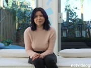 Busty Asian girl with a cute geeky personality is willing to have sex in order to get a job 2/16