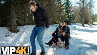 DADDY4K. Sled and Fireplace Adventure - RedTube