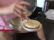 The nasty nurse fills his breakfast bowl with pee and then spits in it heartily several times 10/16