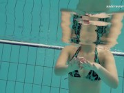 Russian girl swims nude while stripping in the pool 3/16