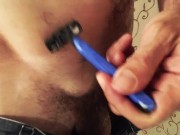 Skinny gay DILF trims up and jerks his hard dick 9/16