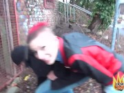 PublicSexDate - Sexy Redhead Alt girl Fucked by TWO Dicks behind a Public building 8/16