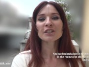 Beautiful Jeny Smith pranks the reception. Teasing and having fun. Tits, Butt and mini skirt 1/16