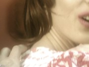 Redhead in White Stockings Riley Shy Got Her Trimmed Pussy Fucked Outdoors by Her Returned Soldier 5/16