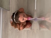 The girl attached a rubber dick to the wall and got an orgasm from it 4/16