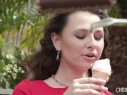 Liz Jordan drips ice cream over her natural tits while Codey Steele watches! She's making a mess and he can help her clean it 4/16