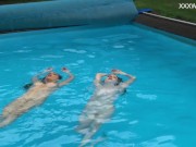Big tits and small tits Russian pornstars in the pool 13/16