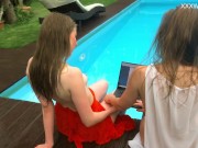 Big tits and small tits Russian pornstars in the pool 2/16