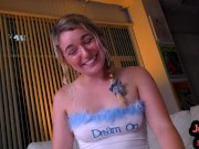 POV teen talks dirty and rides cock 1/16