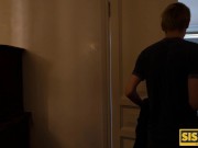 SISPORN. Stepbrother is lucky to fuck blindfolded girl and cum on face 3/16