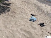 Wife fucks husband and his friend on public beach and gets double creampie / Sloppy seconds 9/16
