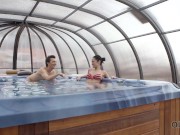 OLD4K. Babe is nailed by old womanizer in his personal swimming pool 1/16