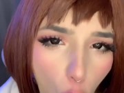 Cosplay Uraraka Ochako sweetly sucks a dildo and jerks off 11/16