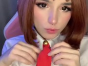 Cosplay Uraraka Ochako sweetly sucks a dildo and jerks off 2/16