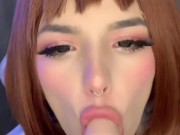 Cosplay Uraraka Ochako sweetly sucks a dildo and jerks off 5/16