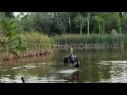 Deeply penetrative lezdom anal pleasure and throat fucking by a quiet serene river after suspension and refreshing dunk 5/16