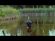 Deeply penetrative lezdom anal pleasure and throat fucking by a quiet serene river after suspension and refreshing dunk 8/16