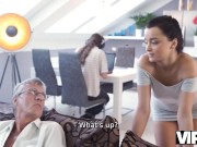 VIP4K. Old nerdy man nails sons naive GF right behind guys back 2/16