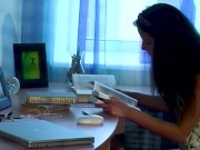 Long Haired Bookworm Anoushka Shows Off Her Big Teen Ass In A Thong! 4/16