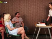 CFNM babes in group jerk lucky colleague 3/16