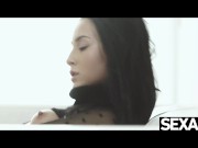 Watch this sexy brunette grind her wet pussy in her maid's face 15/16