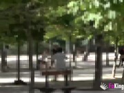 Petite babe seduces a random black dude in the park and bangs him at home 5/16