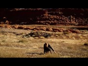 Cock sucking bound submissive revels in ass whipping and rimjob action in red rocky landscape under the hot sun 7/16