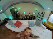 Tattooed blonde with huge tits washes your bike then rides your cock in VR 16/16