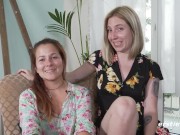 Ersties: Cute Lesbian Babes Ride a Double Dong Together 2/16