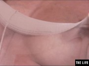 Sexy girl's pussy soaks her glossy pantyhose as she masturbates 11/16