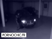 A voyeur enjoy watching a hot brunette taking care of a man in a car park 3/16