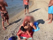 Hairy milf Alexandra Wett fucked at a hot gangbang beach party 1/16