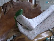 Blonde teen foot tease in stockings 6/16